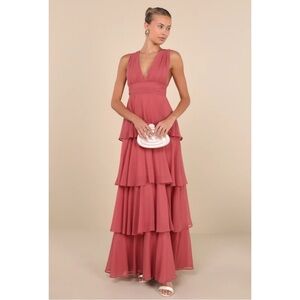 Lulus Amazing Evening Dark Rose Pink Tiered Maxi Dress